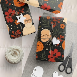 sigmund freud halloween wrapping paper, psychoanalysis, psychiatry, psychiatrist, carl rogers, psychology major, carl jung, counselor office
