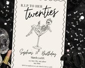 Death to Her Twenties Invitation, RIP 20s 30th Birthday Invite, Skeleton Martini Invite, Digital Canva Template