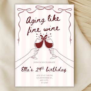 Retro Aging Like Fine Wine Invite, 29th Birthday Invitation Wine Theme, Aged To Perfection, Editable Digital Canva Template