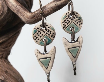 Handmade ceramic & Brass Earrings ChattyCatsDesign