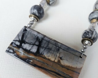 Picasso Jasper Long Necklace - Vintage Chain - ChattyCatsDesign