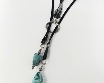 Turquoise Deerskin Lariat, Wire wrapped, ChattyCatsDesign