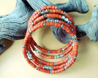 Vintage African Beads, Memory Wire Bracelet, ChattyCatsDesign