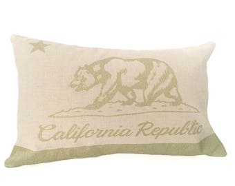 California Flag Pillow Cover - Natural Linen & Champagne Metallic (add'l colors avail)