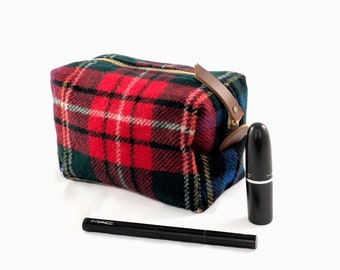 Small Toiletry Bag from Stewart Plaid Suit with Leather