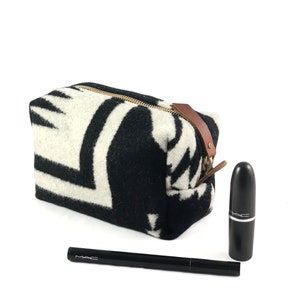 Small Toiletry Bag from Black & White Tribal Blanket with Leather