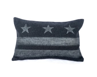 Washington D.C. Flag Pillow Cover from Military Blanket - Charcoal / Gunmetal (tonal)