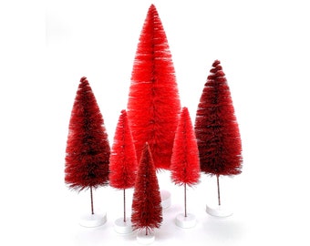 Bottle Brush Trees Set - Red (6 pcs)