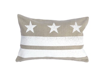 Washington D.C. Flag Pillow Cover - Linen & White