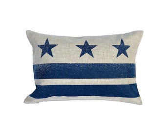 Washington D.C. Flag Pillow Cover - Linen & Navy Blue
