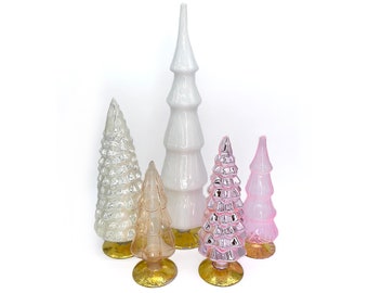 Large Glass Tree Set - White, Pink & Champagne - Neutral (5 pcs)