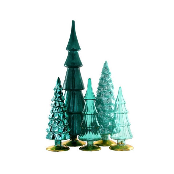 Large Glass Christmas Tree Set - Teal (5 pcs)