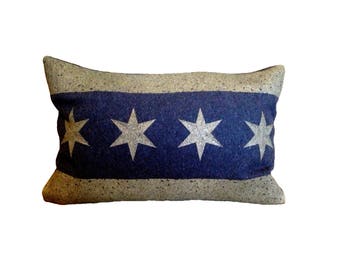 Chicago Flag Pillow Cover from Military Blanket - Navy Blue