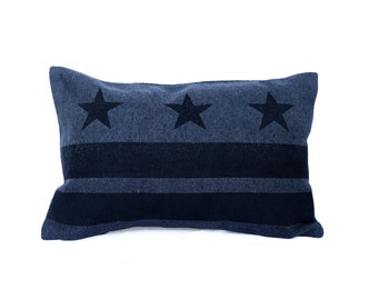 Washington D.C. Flag Pillow Cover from Military Blanket - Navy Blue (tonal)