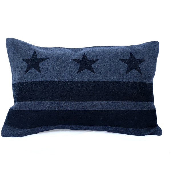 Washington D.C. Flag Pillow Cover from Military Blanket - Navy Blue (tonal)