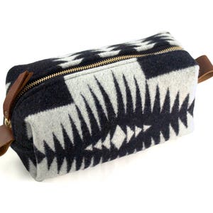 Medium Toiletry Bag - Black & White Tribal Blanket with Leather
