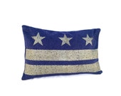 Washington D.C. Flag Pillow Cover from Military Blanket - Navy Blue w/champagne metallic
