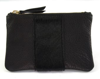 Small Leather Coin Pouch w/hair-on calf stripe (multiple colors)