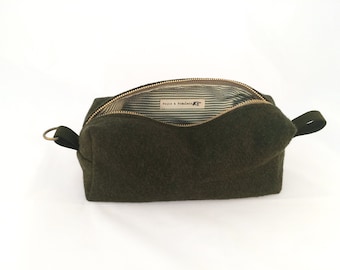 Medium Dopp Kit / Toiletry Bag- Olive Military Blanket