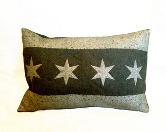 Chicago Flag Pillow Cover from Military Blanket - Olive Green