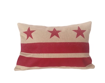 Washington D.C. Flag Pillow Cover - Linen & Ruby Red