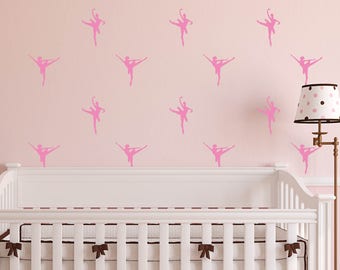 Mini Ballerinas, Ballerina wall decals, Girls Ballerina Mini Decals, Pink Dancing Ballerinas, Dance Decals, Ballet Decals