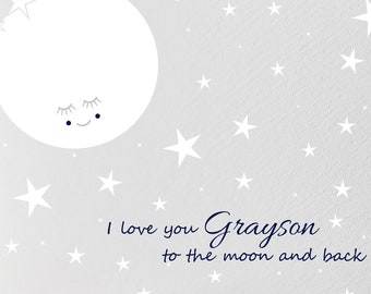 I Love You To The Moon and Back-Personalized To the Moon and Back-Moon Nursery Decal-Custom Name Decal-Baby Nursery Decor-Baby Nursery Decal