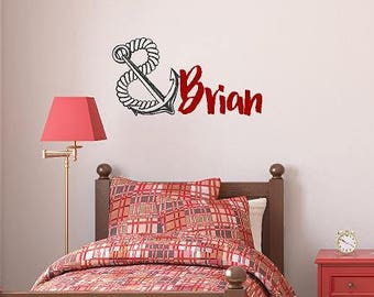 Boys Name with Anchor-Boys Nautical Decals-Girls Nautical Wall Decals-Nautical Wall Decor-Boys Room Decor-Girls Room Decor-Nautical Decals