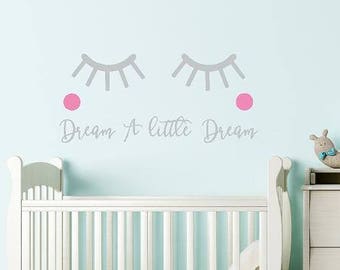 Lashes Decal, Dream A Little Dream-Kawaii Eyes, Personalized Girls Name Wall Decal