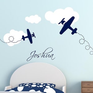 Airplane Wall Decal-Airplane Nursery-Airplanes and Clouds-Boys Airplane Decal-Fluffy Cloud Decal-Airplane Decor-Boy Bedroom Decor-Boys Names image 3