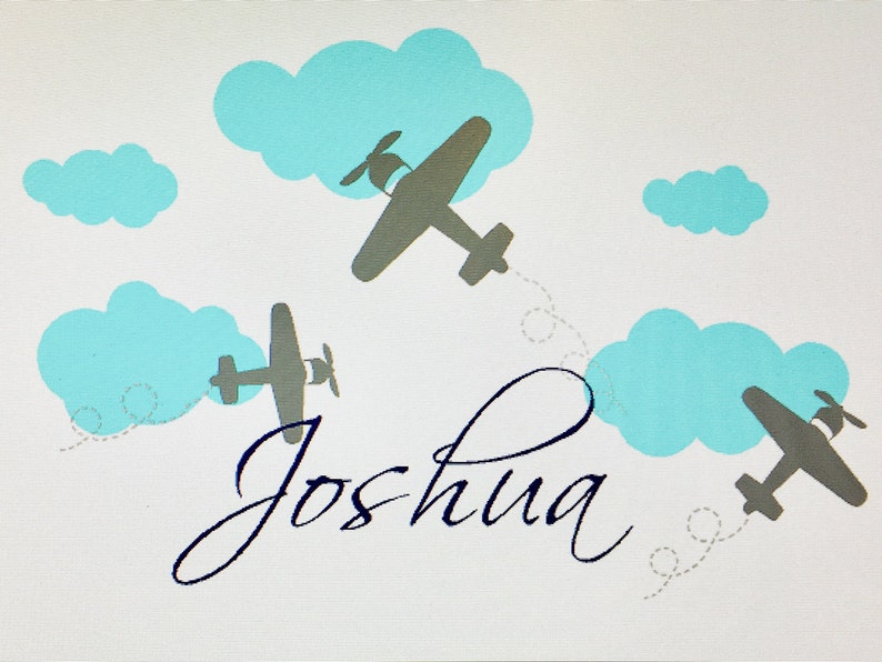 Airplane Wall Decal-Airplane Nursery-Airplanes and Clouds-Boys Airplane Decal-Fluffy Cloud Decal-Airplane Decor-Boy Bedroom Decor-Boys Names image 4