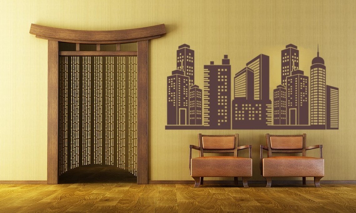 City Skyline Decalcity Wall Decal Superhero Cityscapevinyl Etsy