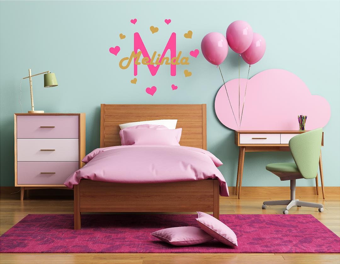 Monogram wall decal girls name decals girls nursery wall Etsy