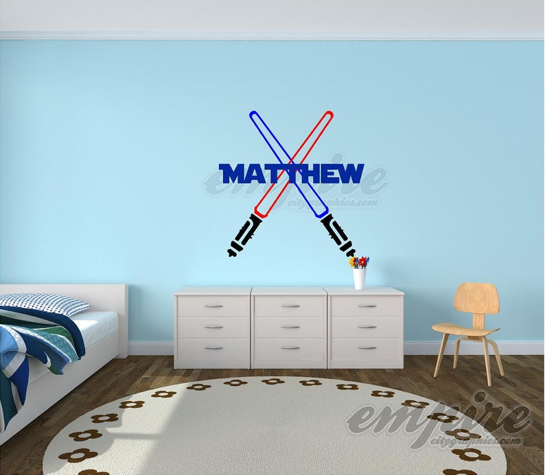 Star Wars Decal, Personalized Name decals, Light Sabers decal, Star Wars Name, Boys Name decals, Custom Jedi Name image 1