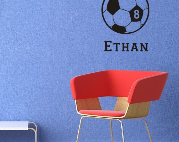 Soccer Ball Wall Decal Personalized Name and Number-Gifts for Dad-Fathers Day Gift-Gifts for Sports Dad-Gift for Sports Fans