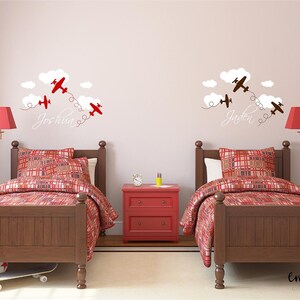 Airplane Wall Decal-Airplane Nursery-Airplanes and Clouds-Boys Airplane Decal-Fluffy Cloud Decal-Airplane Decor-Boy Bedroom Decor-Boys Names image 2
