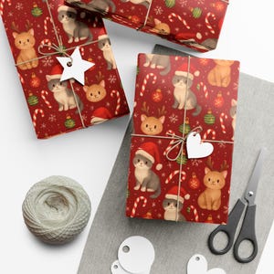 Wrapping Paper, Adorable Christmas Kitty, Holiday Gift Wrap, Cat Lover Present, Cute Xmas Wrap, Festive Paper Roll