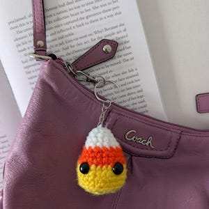 Crochet Candy Corn Keychain - Cute Fall Bag Charm, Autumn Accessory Gift