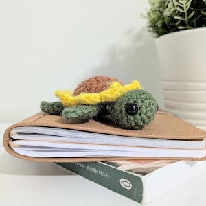 Mini Sunflower Turtle Plushie Crochet Stuffed Animal Cute Handmade Gift Desk Decor Pocket Size