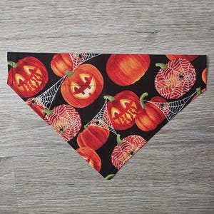 Jack-O-Lantern Dog Bandana: Halloween Pumpkin & Spider Web, Over-the-Collar