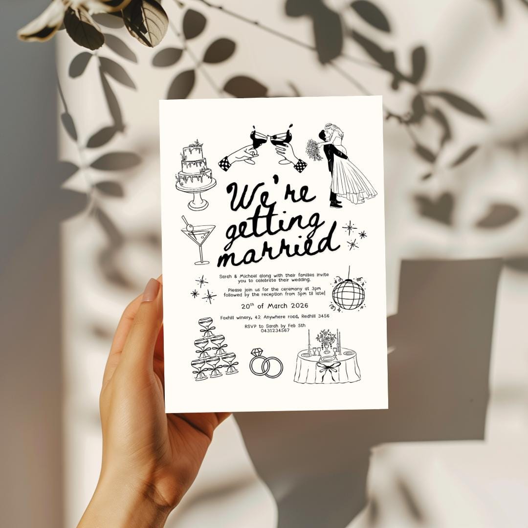 Hand Drawn Style Wedding Invitation Template (digital Download) - Etsy
