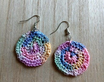 Round Rainbow Micro-crochet Earrings