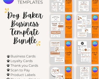 Dog Treat Baker Market Bundle | Editable Canva Templates | Pet Business Labels, Cards & Signs