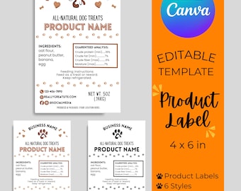 Dog Treat Packaging Label | Editable Canva Template | Pet Business Branding | 4x6 Size