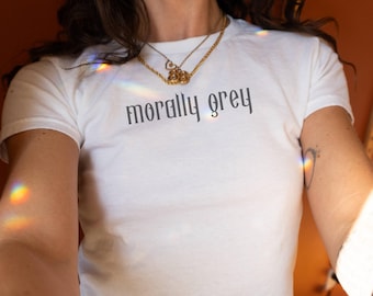 Morally Grey Book Lover Baby Tee: 90s Y2K Style
