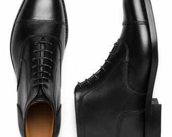 Botas de vestir de cuero negro para hombre: botas Oxford con puntera hechas a mano