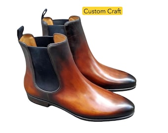Men's Handmade Polished Leather Chelsea Boots-Genuine Dress Ankle Boot