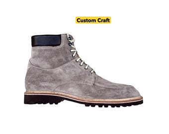 Handmade Suede Leather Ankle Boots - Men’s Moc Toe Outdoor Boots