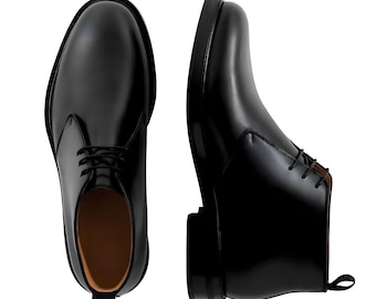 Stivali Chukka in vera pelle nera fatti a mano – Scarpe eleganti alla caviglia personalizzate