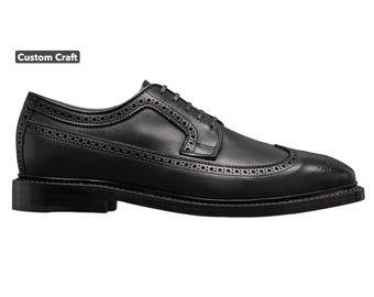 Tailor‑Made Black Leather Wingtip Oxford Shoes for Men – Brogue Dress Shoes